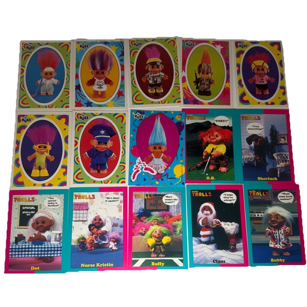 VINTAGE ORIGINAL RETRO Russ Troll Trading Card Game Lot Topps 1990s Norfin